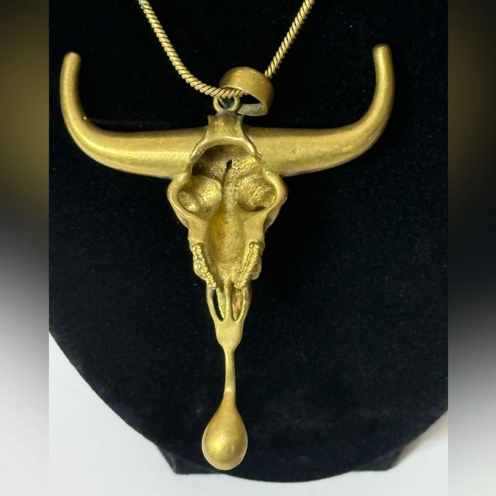 Mini Spoon Mens Brass Necklace‎ Bull Skull Tribal Pendant 28